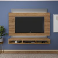 Painel Para TV Artely Império Com 3 Nichos e Led - Carvalho/Prata