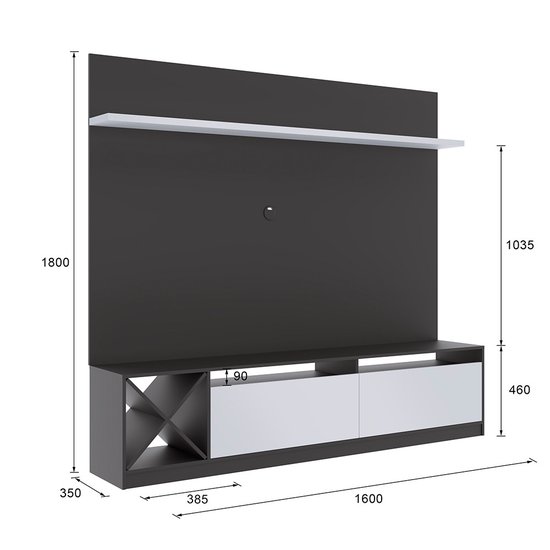Painel Home De TV 50 Polegadas 2 Portas Em MDP 180cm Quiditá Grafite com Branco