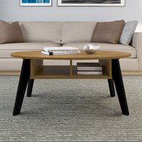 Mesa De Centro Oval Artely Diva Em Madeira - Pinho/Preto