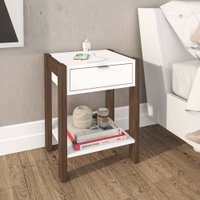 Mesa de Cabeceira AZ1016 Tecno Mobili com tomada bivolt - Branco com Nogal