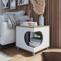 Mesa De Cabeceira Completa Móveis Pet Multiuso - OAK/Branco