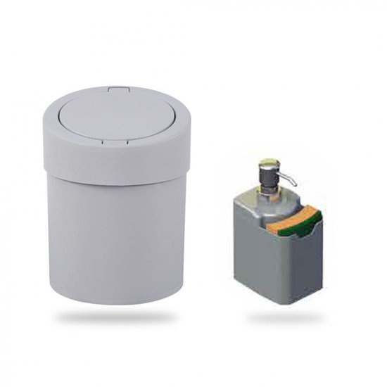 Kit para Pia Roper Plast Lixeira 5 Litros Porta Detergente e Esponja - Cinza