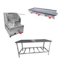 Kit Lanchonete Mesa de Manipulação 190x70cm + Fritadeira a Gás 1 Cuba + Chapa a Gás 90 cm Alcamar