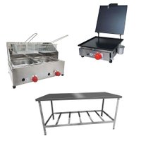 Kit Lanchonete Mesa de Manipulação 190x70 cm + Fritadeira a Gás 2 Cuba + Chapa a Gás 30 cm Alcamar