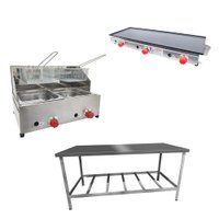 Kit Lanchonete Mesa de Manipulação 190x70cm + Fritadeira a Gás 2 Cuba + Chapa a Gás de 90cm Alcamar