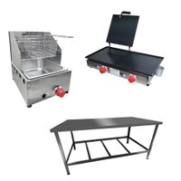 Kit Lanchonete Mesa de Manipulação 120x55 cm + Fritadeira a Gás 1 Cuba + Chapa a Gás 60 cm Alcamar