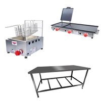 Kit Lanchonete Mesa de Manipulação 120x55cm + Fritadeira + Chapa a Gás 90cm Alcamar