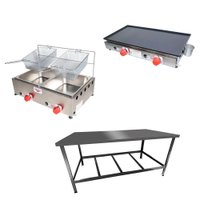 Kit Lanchonete Mesa de Manipulação 120x55 cm + Fritadeira a Gás + Chapa a Gás 60cm Alcamar
