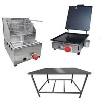 Kit Lanchonete Mesa de Manipulação 100 x 55 cm + Fritadeira a Gás 1 Cuba + Chapa a Gás 30 cm Alcamar