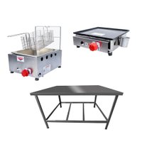 Kit para Lanchonete Mesa de Manipulação 100x55cm + Fritadeira a Gás 1 Cuba + Chapa a Gás 30 cm Alcamar