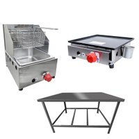 Kit para Lanchonete Mesa de Manipulação 100x55 cm + Fritadeira a Gás 1 Cuba + Chapa a Gás 30cm Alcamar