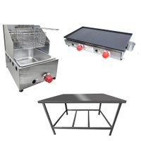 Kit para Lanchonete Mesa de Manipulação 100x55 cm + Fritadeira a Gás 1 Cuba + Chapa a Gás 60cm Alcamar