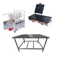 Kit para Lanchonete Mesa de Manipulação 100 x 55cm + Fritadeira a Gás 1 Cuba + Chapa a Gás 60cm Alcamar