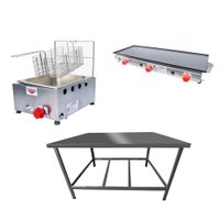 Kit para Lanchonete Mesa de Manipulação 100x55 cm + Fritadeira a Gás 1 Cuba + Chapa a Gás 90 cm Alcamar