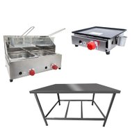 Kit Lanchonete de Mesa Manipulação 100x55cm + Fritadeira a Gás 2 Cuba + Chapa a Gás 30cm Alcamar