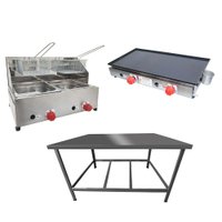 Kit Lanchonete Mesa de Manipulação 100x55 cm + Fritadeira a Gás 2 Cuba + Chapa a Gás 60 cm Alcamar