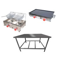 Kit Lanchonete Mesa de Manipulação 100 x 55 cm + Fritadeira a Gás + Chapa a Gás 60 cm Alcamar