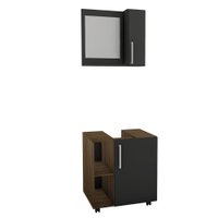 Kit Gabinete para Banheiro com Espelheira e sem Cuba Estilare Móveis CNJ1042 - Preto / Madeirado
