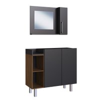 Kit Gabinete para Banheiro com espelheira sem cuba Estilare Móveis CNJ1039 - Preto e Madeirado