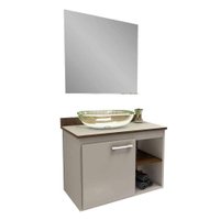 Kit Gabinete para Banheiro Dallas Com Espelho e Cuba I7 Móveis - Branco com Nogal