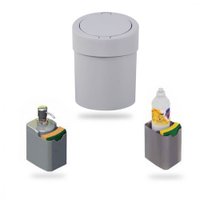 Kit Cozinha Roper Plast Lixeira 5L+Porta Esponja E Detergente - Cinza