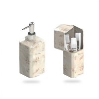 Kit Banheiro Roper Plast Com Porta Escova + Sabonete Líquido - Travertino