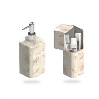 Kit Banheiro Roper Plast Com Porta Escova e Sabonete Líquido - Travertino