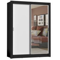 Guarda-Roupa Solteiro Madesa Denver 2 Portas de Correr com Espelho - Preto/Branco