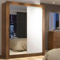 Guarda-Roupa Solteiro Madesa Denver 2 Portas de Correr com Espelho - Rustico com Branco