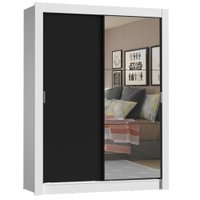 Guarda-Roupa Solteiro Madesa Denver 2 Portas de Correr com Espelho - Branco com Preto