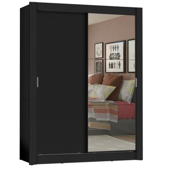 Guarda-Roupa de Solteiro Madesa Denver 2 Portas de Correr com Espelho - Preto