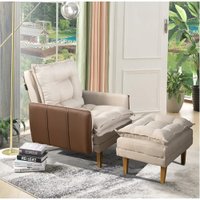 Poltrona Boutique Konforto Veneza Reclinável Com Puff - Bege/Caramelo