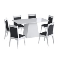 Conjunto Contemporâneo Mesa Com Base 6 Cadeiras Estofadas Móveis Canção - Branco com Preto