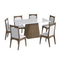 Conjunto Contemporâneo Mesa Com Base 6 Cadeiras Estofadas Móveis Canção - Ameixa Negra/ Branco