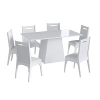 Conjunto Contemporâneo Mesa Com Base 6 Cadeiras Estofadas Móveis Canção - Branco