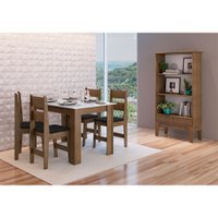 Conjunto de Jantar Retrô Mesa Fixa 4 Cadeiras Estante Buffet Móveis Canção - Ameixa Negra / Preto