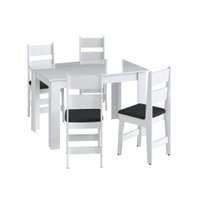 Conjunto de Jantar Retrô Mesa Fixa 4 Cadeiras Estante Buffet Móveis Canção - Branco com Preto