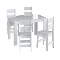 Conjunto de Jantar Retrô Mesa Fixa 4 Cadeiras Estante Buffet Móveis Canção - Branco