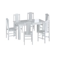 Conjunto Mesa de Jantar Clássica 6 Cadeiras Estofadas Móveis Canção - Branco