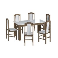 Conjunto Mesa de Jantar Clássica 6 Cadeiras Estofadas Móveis Canção - Ameixa Negra/ Branco