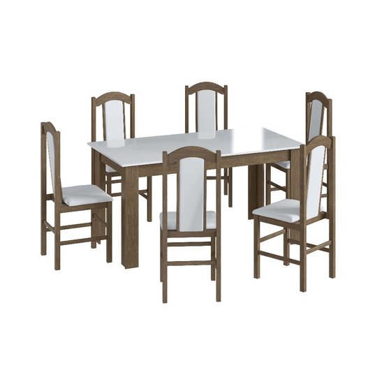 Conjunto Mesa de Jantar Clássica 6 Cadeiras Estofadas Móveis Canção - Ameixa Negra/ Branco