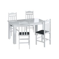 Conjunto Mesa de Jantar Elegante 4 Cadeiras Assento Estofado Móveis Canção - Branco com Preto