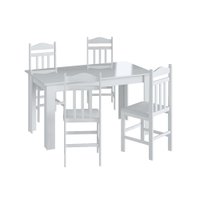 Conjunto Mesa de Jantar Elegante 4 Cadeiras Assento Estofado Móveis Canção - Branco