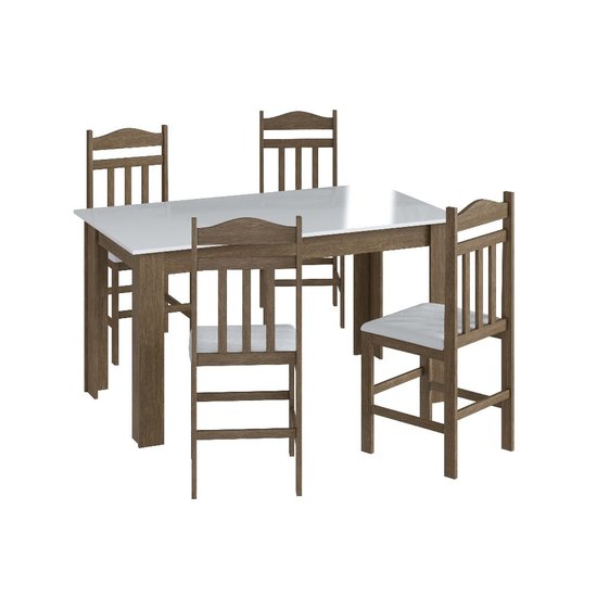 Conjunto Mesa de Jantar Elegante 4 Cadeiras Assento Estofado Móveis Canção - Ameixa Negra/ Branco