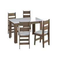 Conjunto Mesa de Jantar Fixa 4 Cadeiras Com Assento Estofado Móveis Canção - Ameixa Negra/ Branco