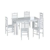 Conjunto Mesa de Jantar Fixa 6 Cadeiras Estofadas CJE1150 Móveis Canção - Branco