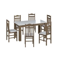 Conjunto Mesa de Jantar Fixa 6 Cadeiras Estofadas CJE1150 Móveis Canção - Ameixa Negra/ Branco