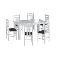 Conjunto Mesa de Jantar Fixa com 4 Cadeiras Assento Estofado Móveis Canção - Branco com Preto