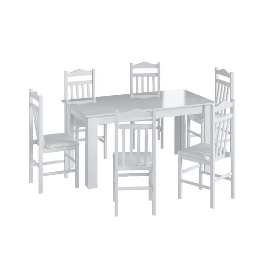 Conjunto Mesa de Jantar Fixa com 4 Cadeiras Assento Estofado Móveis Canção - Branco