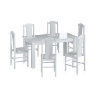 Conjunto Mesa de Jantar Retrô 6 Cadeiras 1 Cristaleira Móveis Canção - Branco